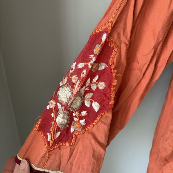 Ethnic by Outfitters and is size M Women's Orange Top Embroidered Long Sleeve - Picture 5 of 11